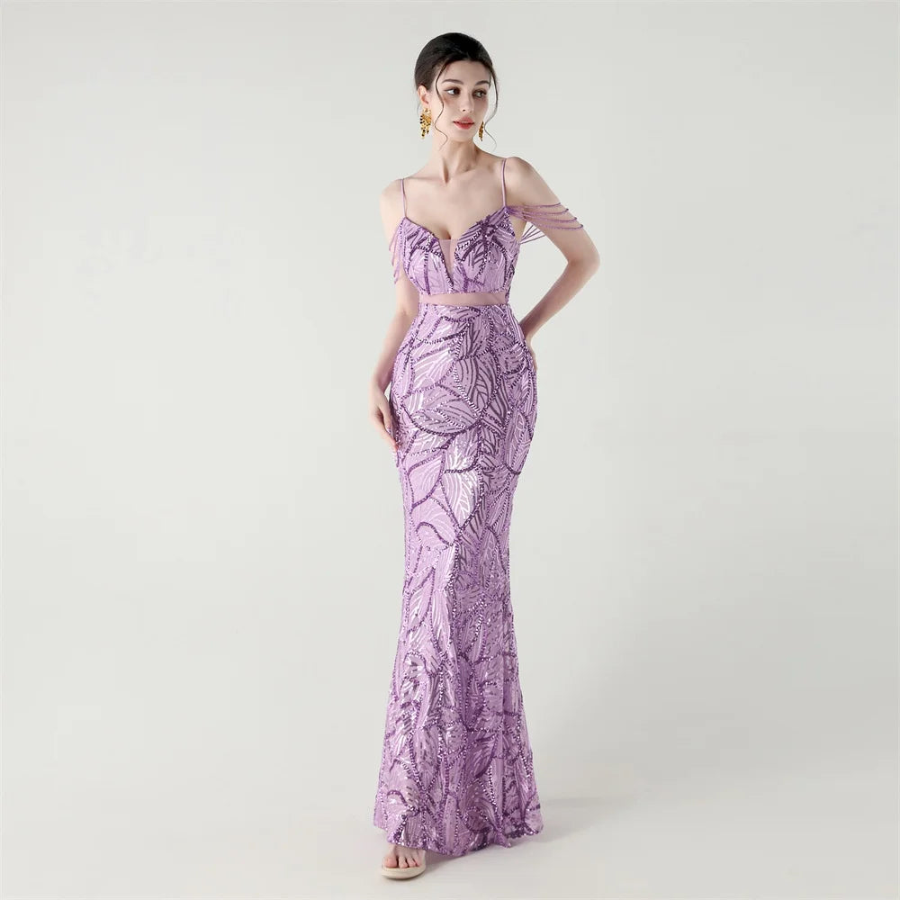 Celestial Leaf Embellished Formal Gown