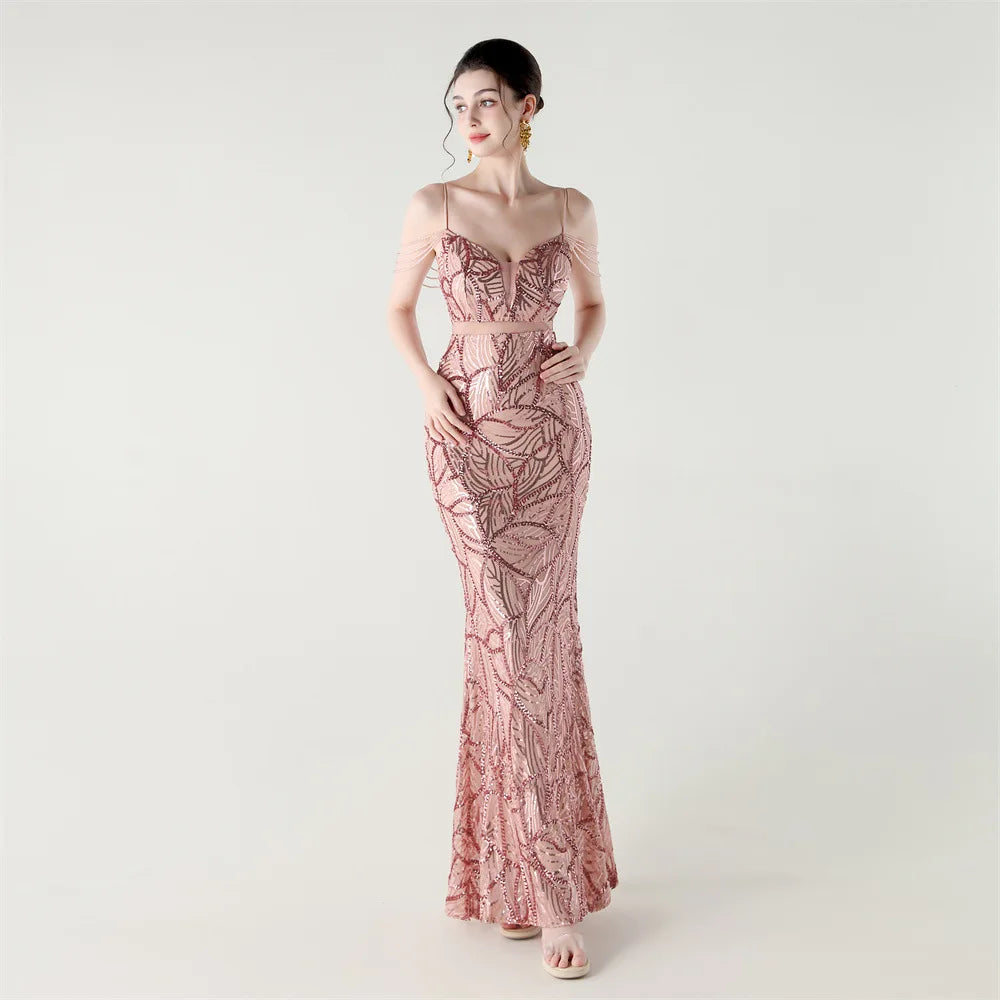 Celestial Leaf Embellished Formal Gown