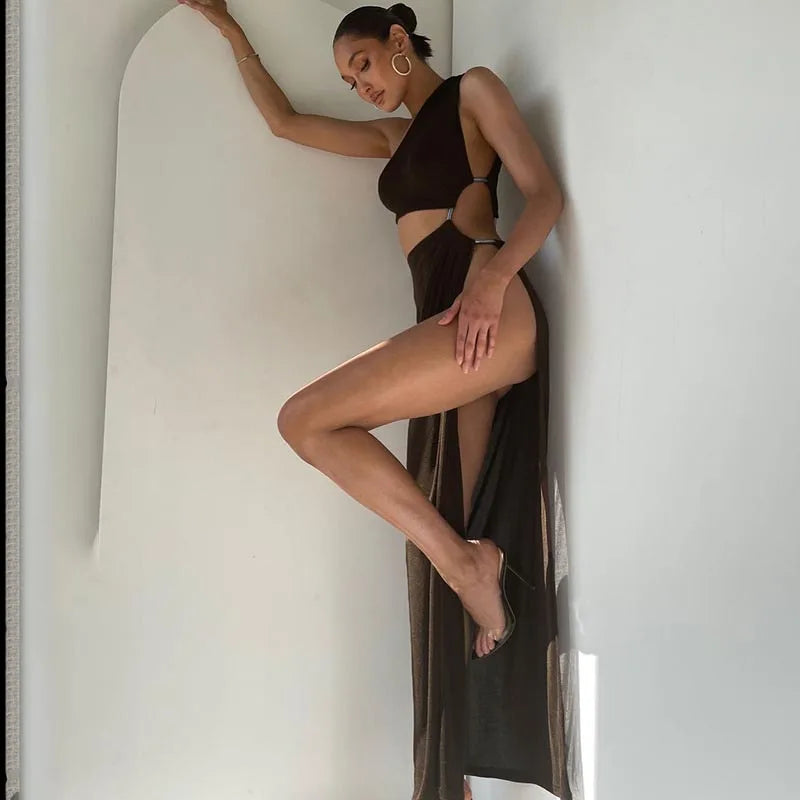 One-Shoulder Slit Maxi Dress