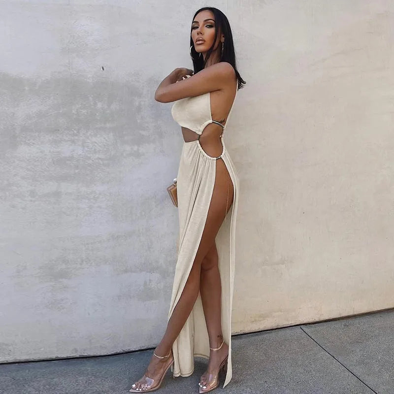 One-Shoulder Slit Maxi Dress