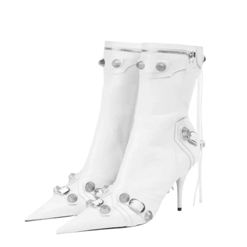 Rivet Ankle High Women Heel Boots