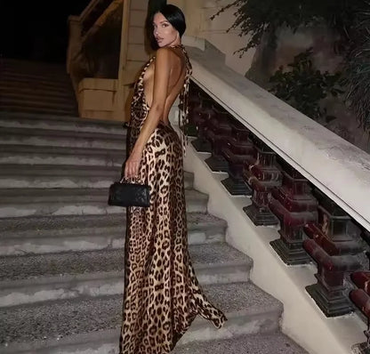 Zakia Backless Leopard Maxi Dress