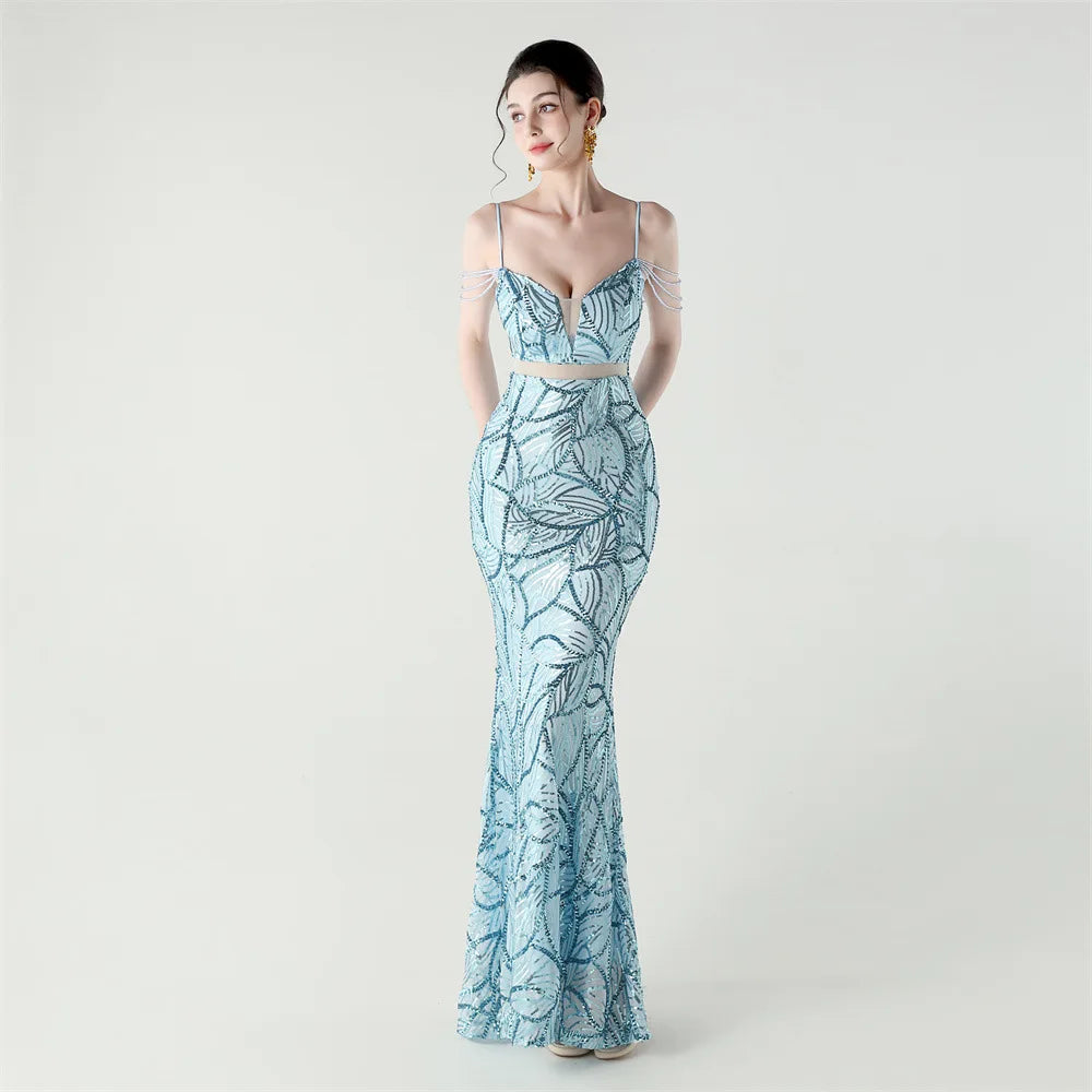 Celestial Leaf Embellished Formal Gown