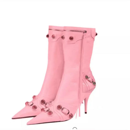 Rivet Ankle High Women Heel Boots