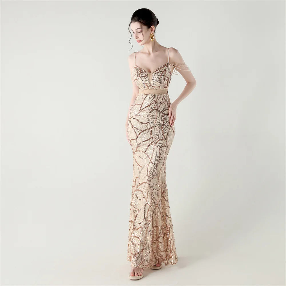 Celestial Leaf Embellished Formal Gown