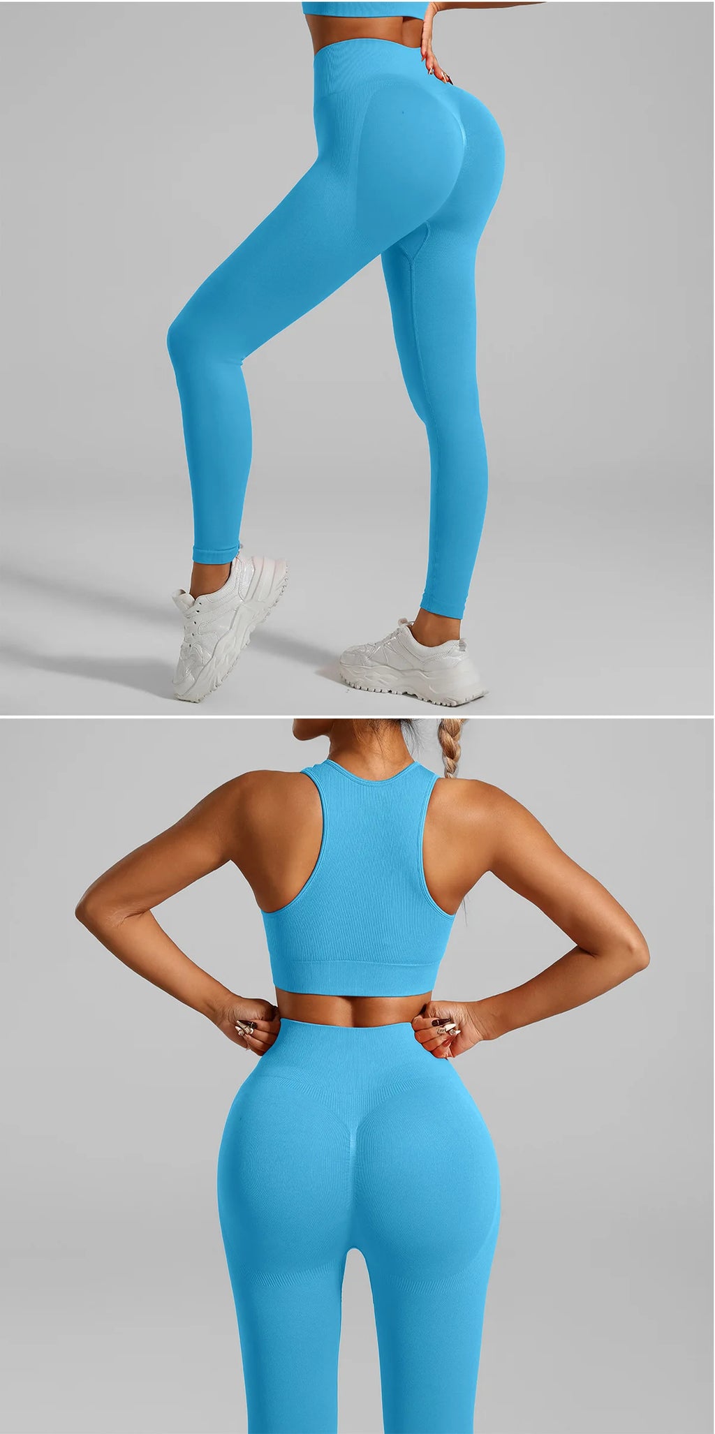 Ribbed Workout Clothes for Women Yoga Set Fitness Gym Outifts 2 Pieces Vest Sport Suit Tracksuit Sport Leggings Set Active Wear