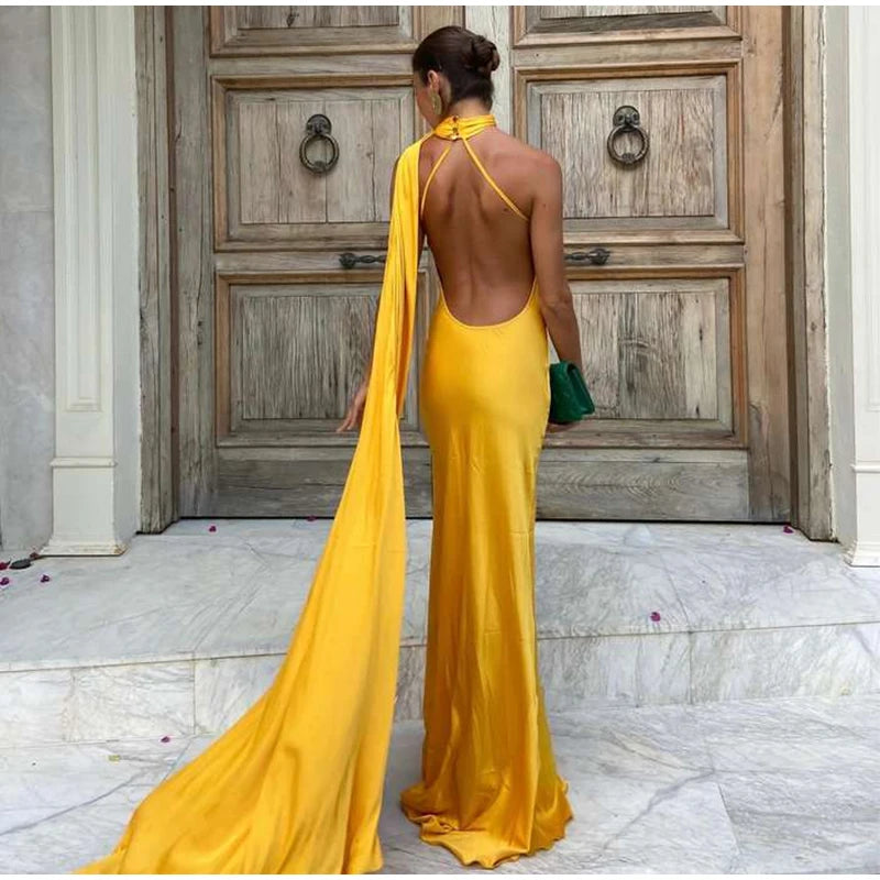 Elegant Halter Backless Sleeveless Gown