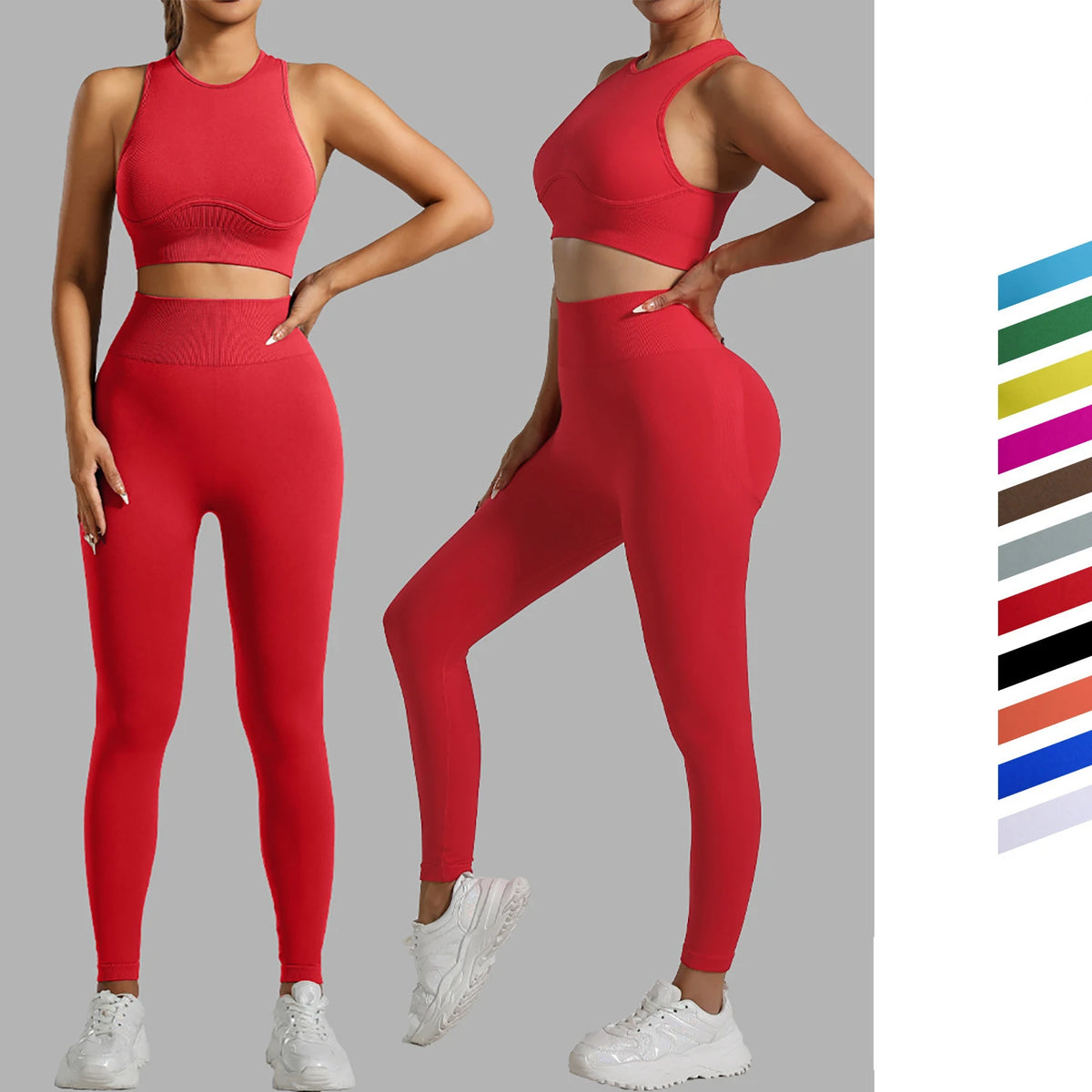 Ribbed Workout Clothes for Women Yoga Set Fitness Gym Outifts 2 Pieces Vest Sport Suit Tracksuit Sport Leggings Set Active Wear