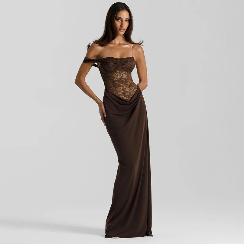 Lace Bodice Draped Maxi