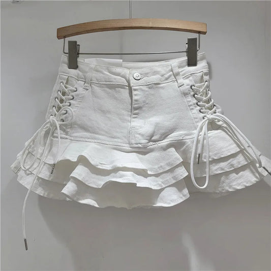 Y2k Denim Sexy Pleated Ruffle Mini Skirts