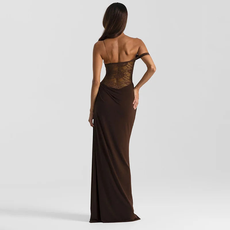 Lace Bodice Draped Maxi