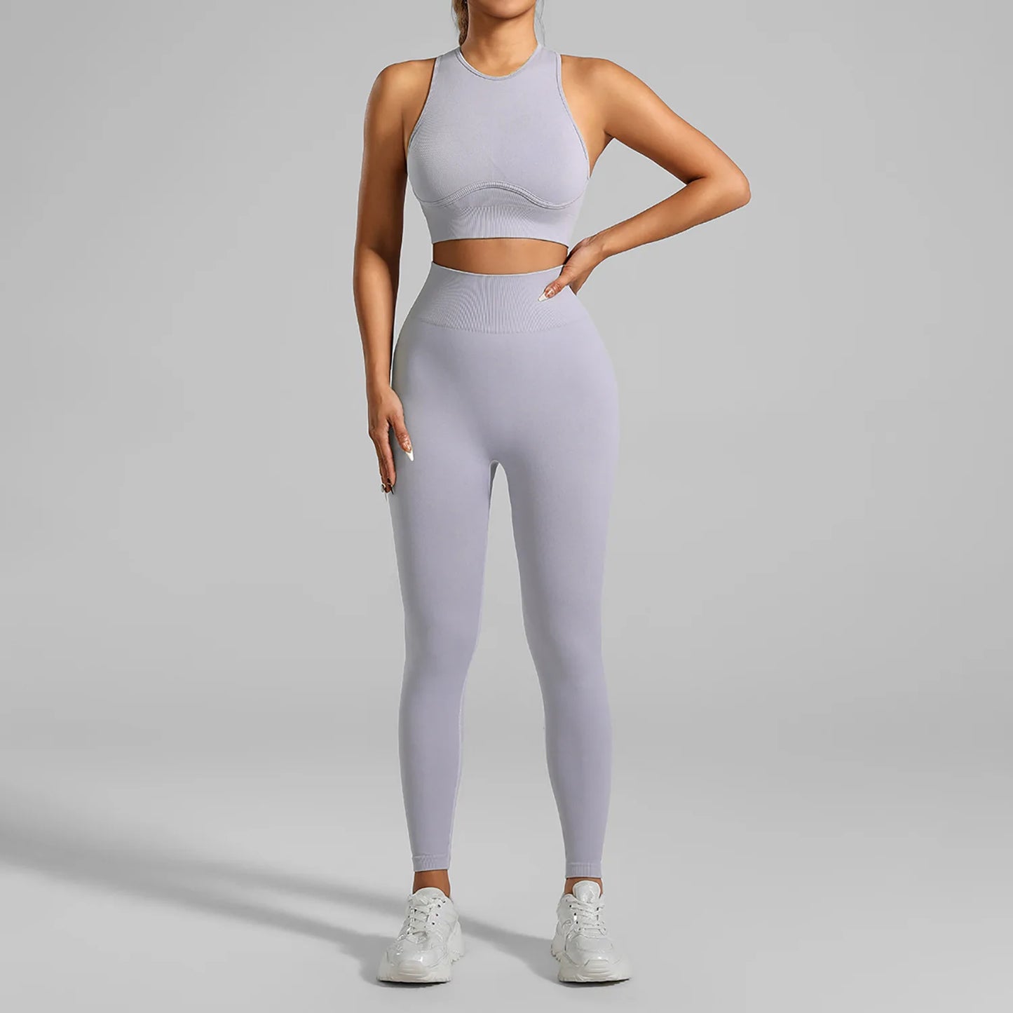 Ribbed Workout Clothes for Women Yoga Set Fitness Gym Outifts 2 Pieces Vest Sport Suit Tracksuit Sport Leggings Set Active Wear