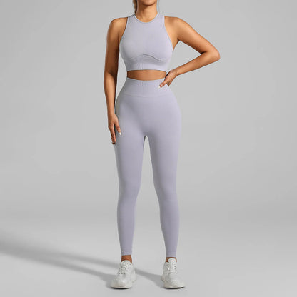 Ribbed Workout Clothes for Women Yoga Set Fitness Gym Outifts 2 Pieces Vest Sport Suit Tracksuit Sport Leggings Set Active Wear