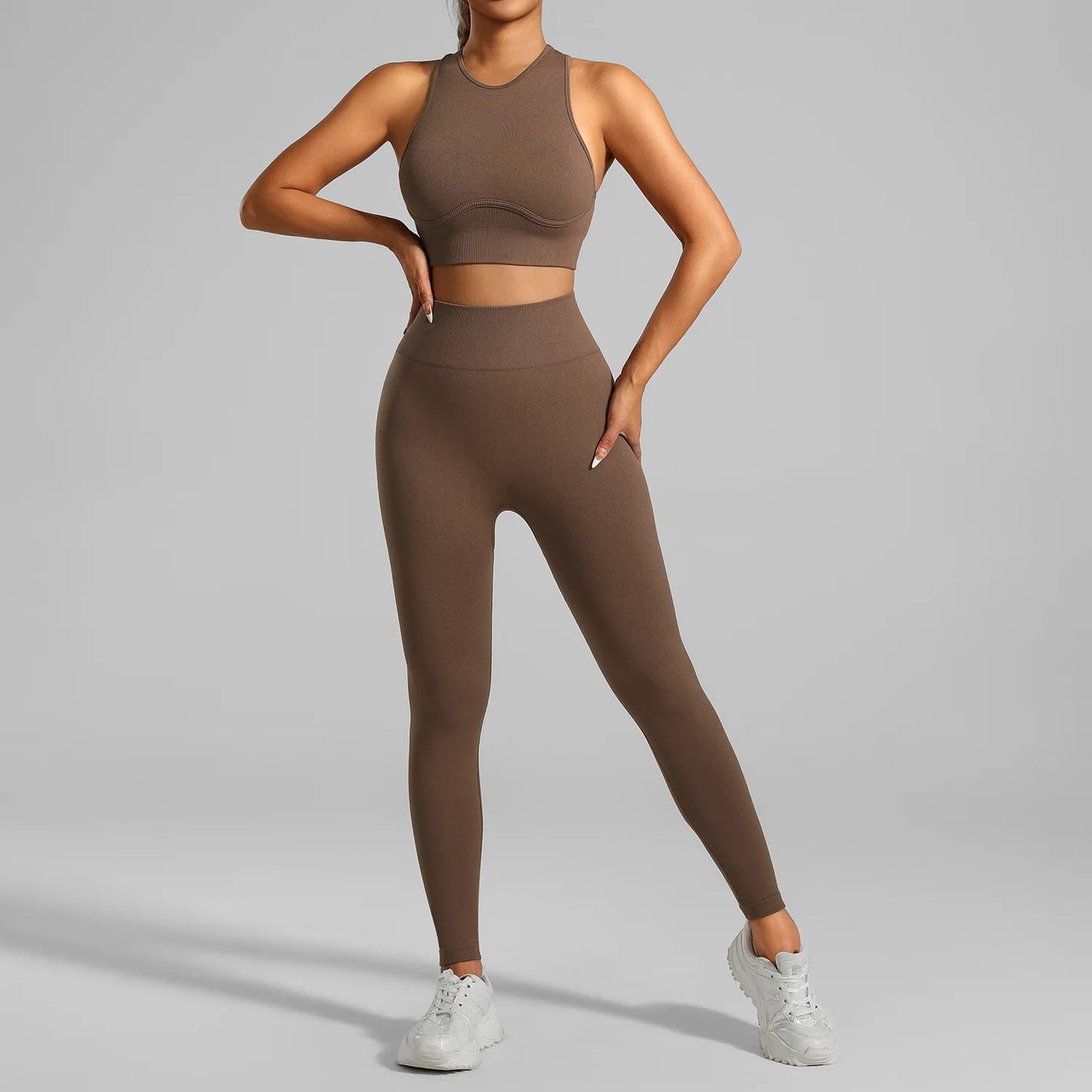 Ribbed Workout Clothes for Women Yoga Set Fitness Gym Outifts 2 Pieces Vest Sport Suit Tracksuit Sport Leggings Set Active Wear