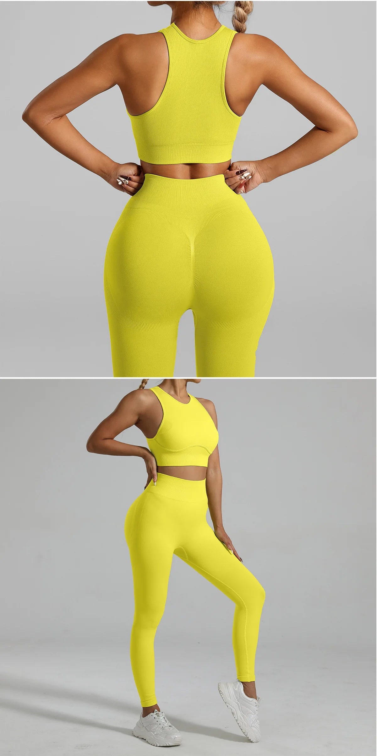 Ribbed Workout Clothes for Women Yoga Set Fitness Gym Outifts 2 Pieces Vest Sport Suit Tracksuit Sport Leggings Set Active Wear