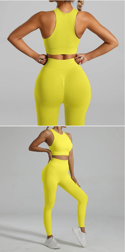 Ribbed Workout Clothes for Women Yoga Set Fitness Gym Outifts 2 Pieces Vest Sport Suit Tracksuit Sport Leggings Set Active Wear