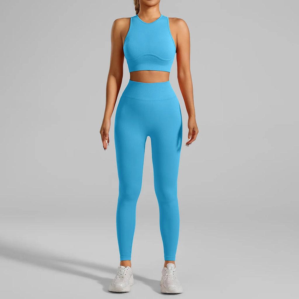 Ribbed Workout Clothes for Women Yoga Set Fitness Gym Outifts 2 Pieces Vest Sport Suit Tracksuit Sport Leggings Set Active Wear