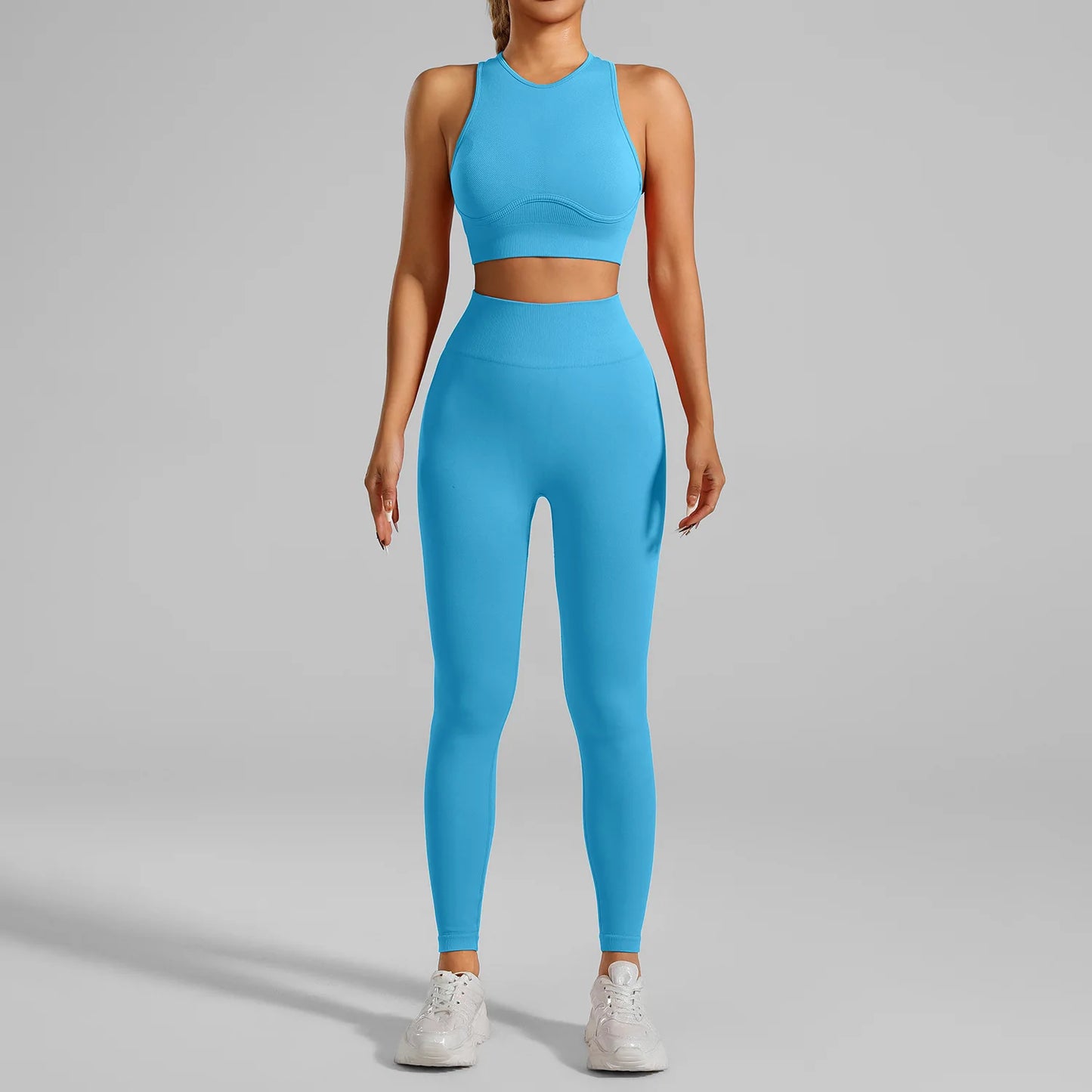 Ribbed Workout Clothes for Women Yoga Set Fitness Gym Outifts 2 Pieces Vest Sport Suit Tracksuit Sport Leggings Set Active Wear