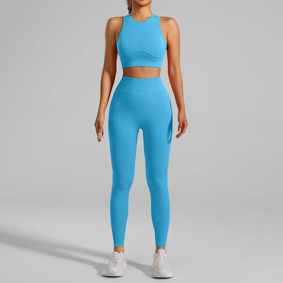 Ribbed Workout Clothes for Women Yoga Set Fitness Gym Outifts 2 Pieces Vest Sport Suit Tracksuit Sport Leggings Set Active Wear
