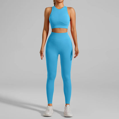 Ribbed Workout Clothes for Women Yoga Set Fitness Gym Outifts 2 Pieces Vest Sport Suit Tracksuit Sport Leggings Set Active Wear