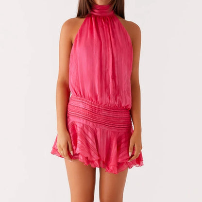 Golden Hour Pleated Halter Mini Dres
