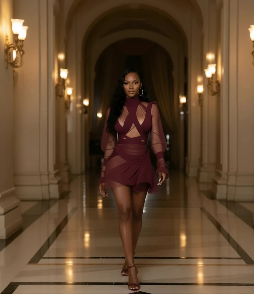 Draped Mesh Cut-Out Mini Dress