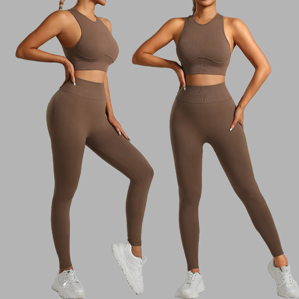 Ribbed Workout Clothes for Women Yoga Set Fitness Gym Outifts 2 Pieces Vest Sport Suit Tracksuit Sport Leggings Set Active Wear