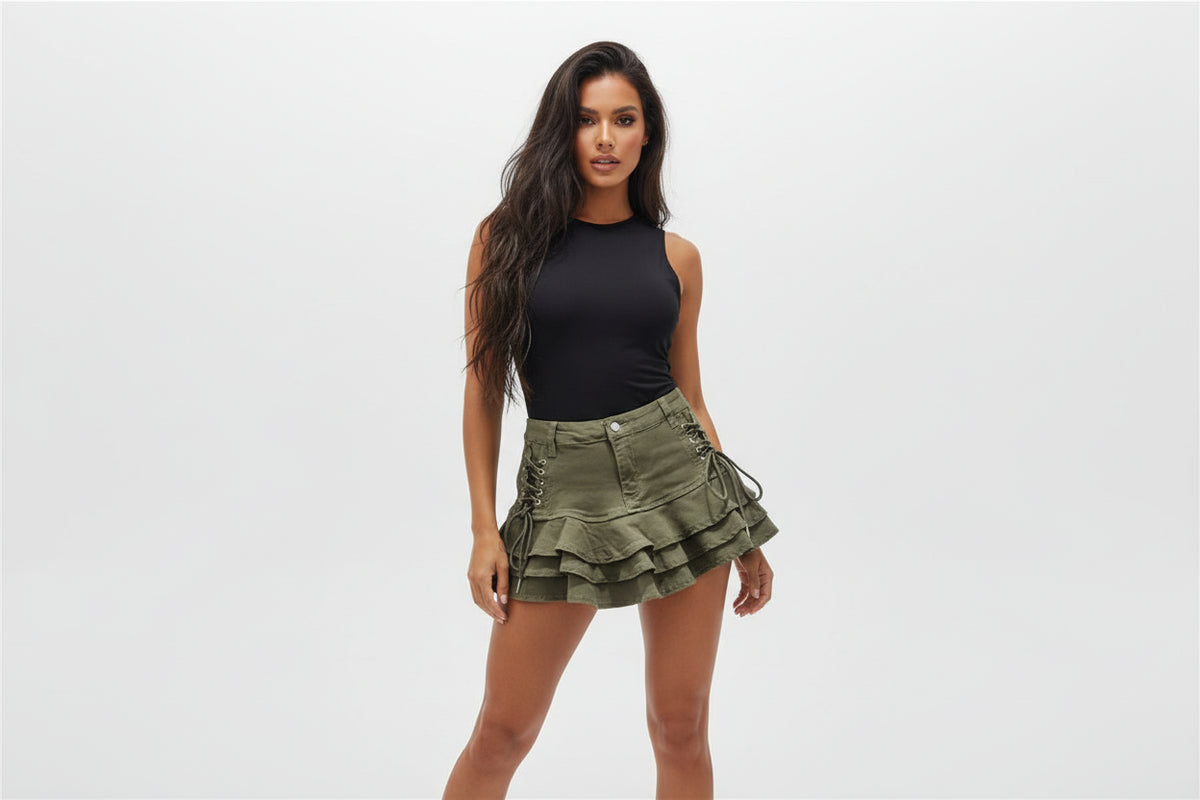 Y2k Denim Sexy Pleated Ruffle Mini Skirts