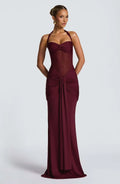 Bordeaux Halter Ruched Maxi Dress
