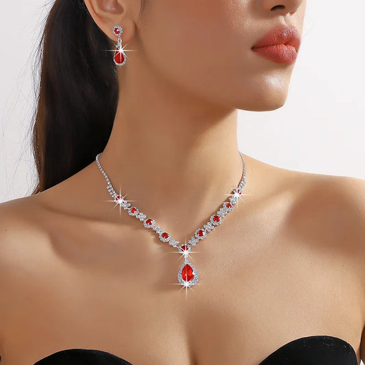 Elegant Crystal Gemstone Necklace & Earring Set