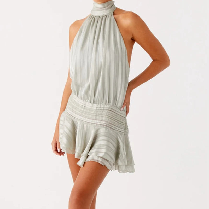 Golden Hour Pleated Halter Mini Dres