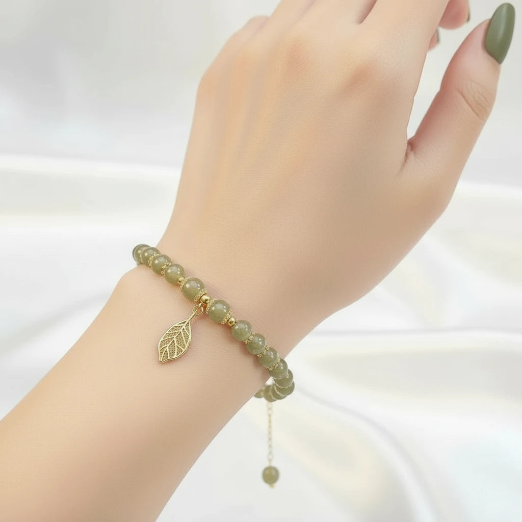 Emerald Aura Leaf Charm Bracelet