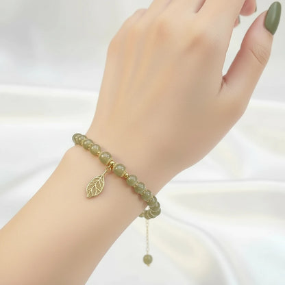 Emerald Aura Leaf Charm Bracelet