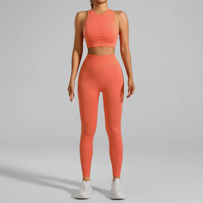 Ribbed Workout Clothes for Women Yoga Set Fitness Gym Outifts 2 Pieces Vest Sport Suit Tracksuit Sport Leggings Set Active Wear