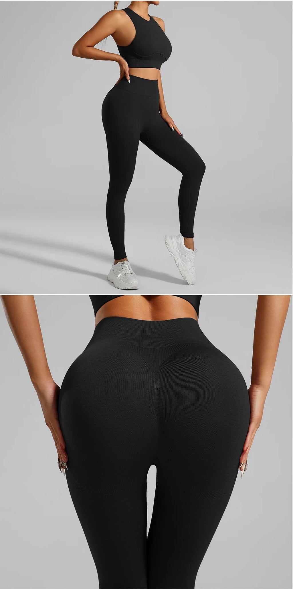 Ribbed Workout Clothes for Women Yoga Set Fitness Gym Outifts 2 Pieces Vest Sport Suit Tracksuit Sport Leggings Set Active Wear