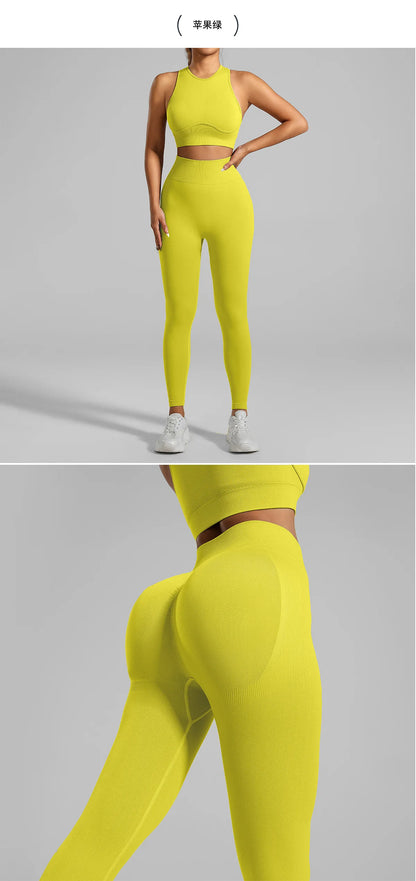 Ribbed Workout Clothes for Women Yoga Set Fitness Gym Outifts 2 Pieces Vest Sport Suit Tracksuit Sport Leggings Set Active Wear