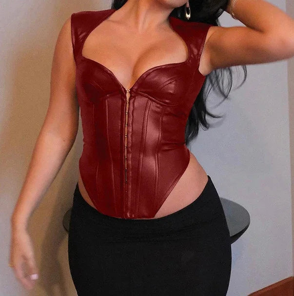 Y2K Princess Neckline Leather Top