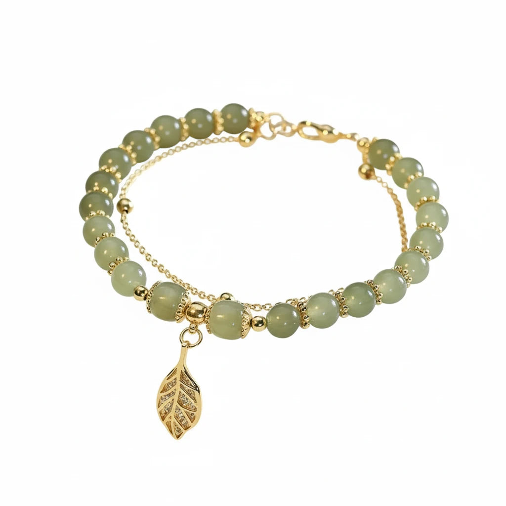 Emerald Aura Leaf Charm Bracelet