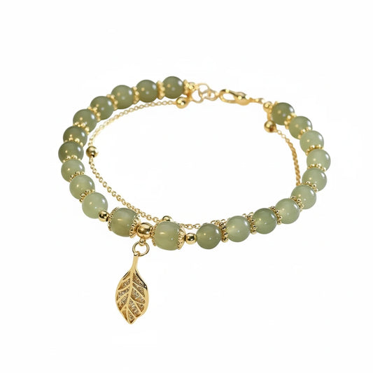 Emerald Aura Leaf Charm Bracelet