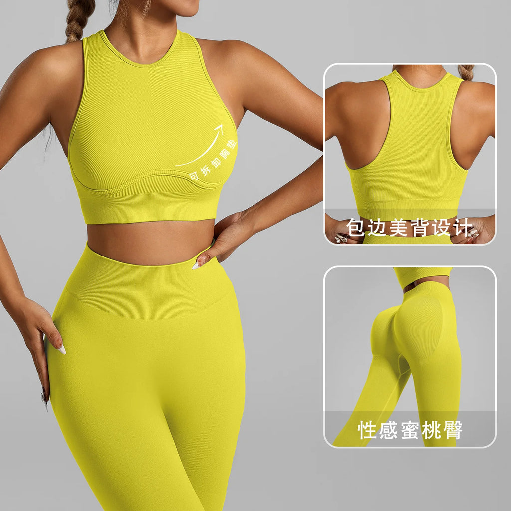 Ribbed Workout Clothes for Women Yoga Set Fitness Gym Outifts 2 Pieces Vest Sport Suit Tracksuit Sport Leggings Set Active Wear