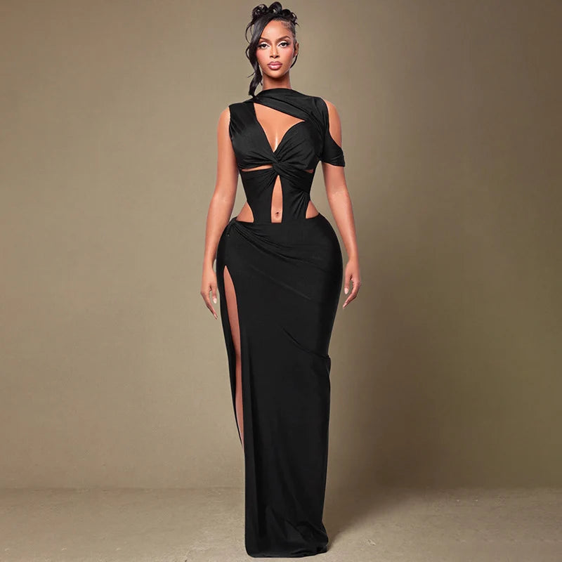 Noir Sculpt Cut-Out Maxi Dress