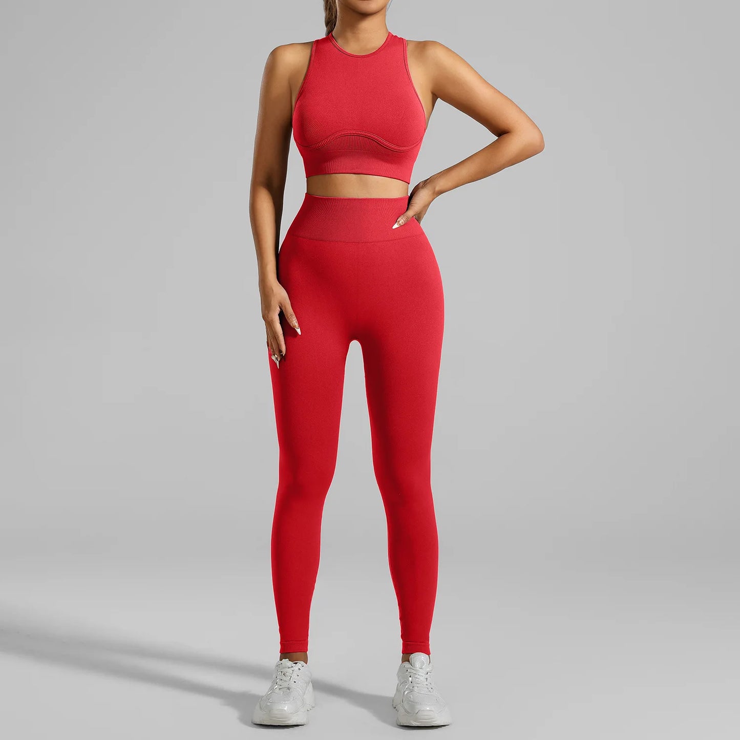 Ribbed Workout Clothes for Women Yoga Set Fitness Gym Outifts 2 Pieces Vest Sport Suit Tracksuit Sport Leggings Set Active Wear