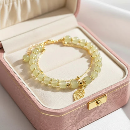 Emerald Aura Leaf Charm Bracelet