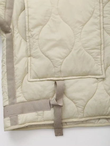 Padded Coat New In Outerwears Bow Beige Cropped Snow Parkas Elegant Luxury Women's Coat Warm Woman Winter Coats