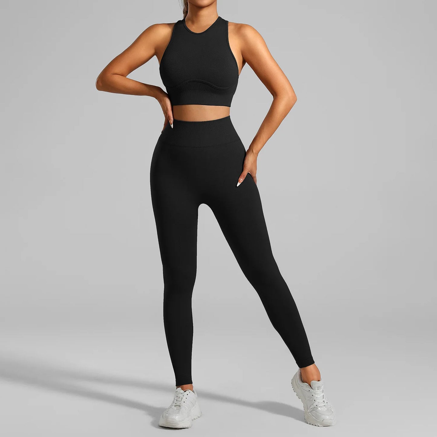Ribbed Workout Clothes for Women Yoga Set Fitness Gym Outifts 2 Pieces Vest Sport Suit Tracksuit Sport Leggings Set Active Wear