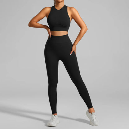 Ribbed Workout Clothes for Women Yoga Set Fitness Gym Outifts 2 Pieces Vest Sport Suit Tracksuit Sport Leggings Set Active Wear