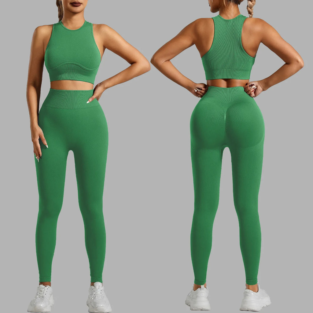 Ribbed Workout Clothes for Women Yoga Set Fitness Gym Outifts 2 Pieces Vest Sport Suit Tracksuit Sport Leggings Set Active Wear