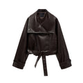 Eclipse Belted Faux Leather Cropped Jacket