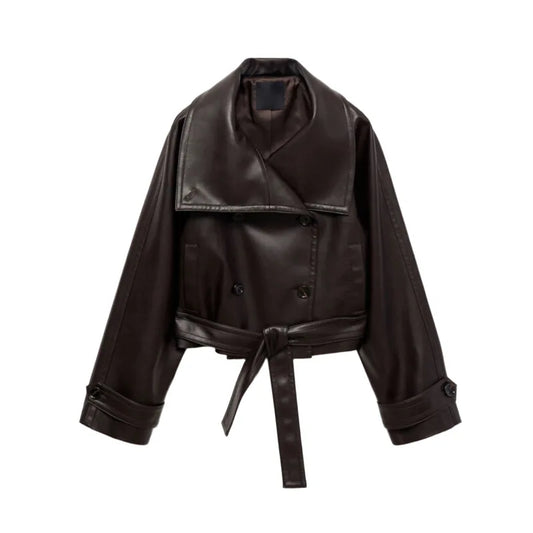 Eclipse Belted Faux Leather Cropped Jacket