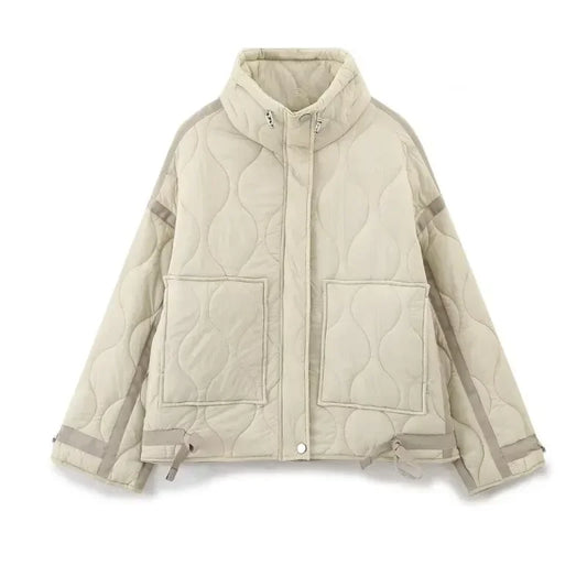 Padded Coat New In Outerwears Bow Beige Cropped Snow Parkas Elegant Luxury Women's Coat Warm Woman Winter Coats